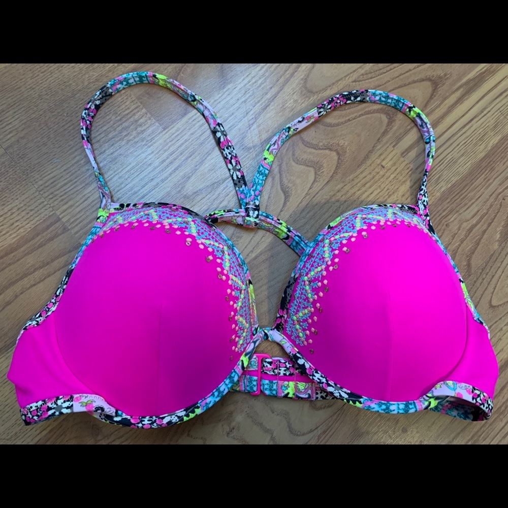 Hot pink bikini top with the cutest back!
